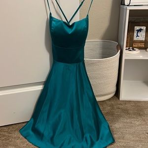 B Darlin Lace-Up Back Satin Fit-And-Flare Dress